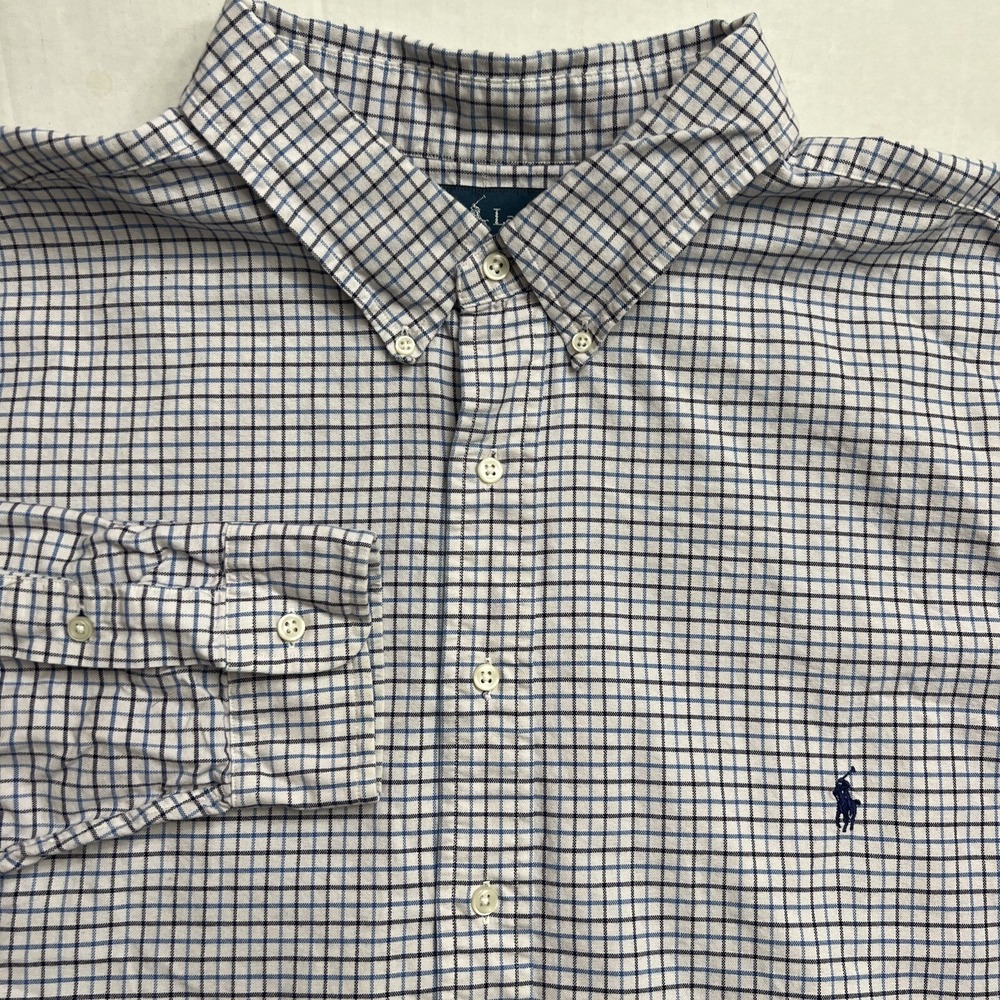 Ralph Lauren classic Fit Men's 4XLT Blue‎ Plaid Long Sleeve Button Down Oxford